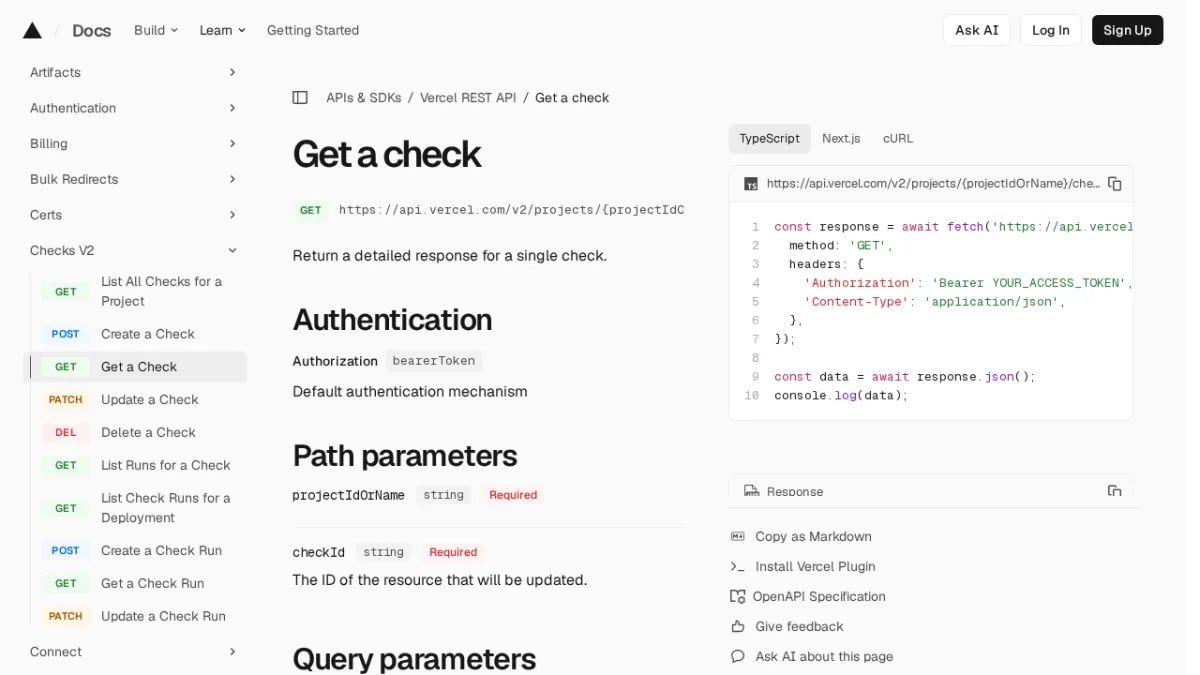 Get a check | Vercel REST API