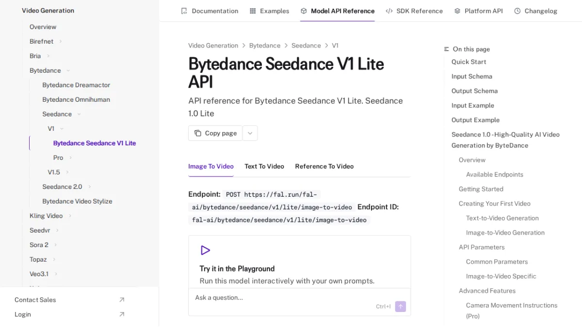 Bytedance Seedance V1 Lite API - fal