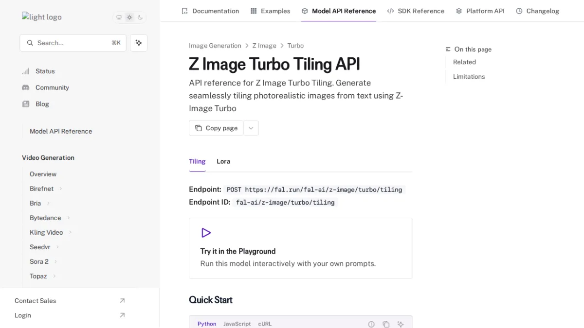 Z Image Turbo Tiling API - fal