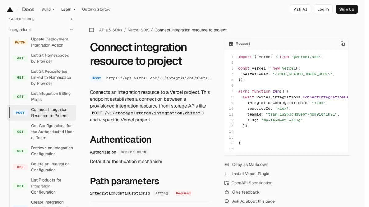 Connect integration resource to project