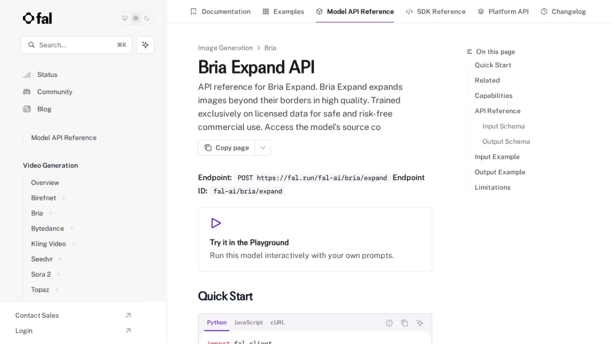 Bria Expand API - fal