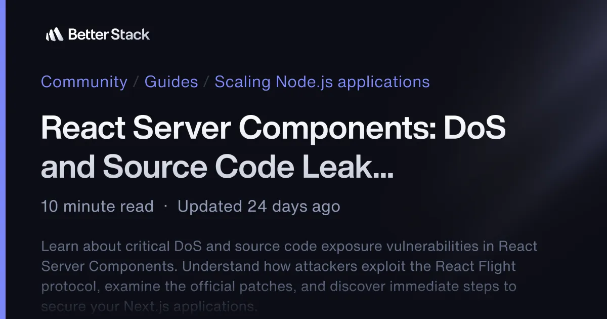 React Server Components: DoS and Source Code Leak Vulnerabilities