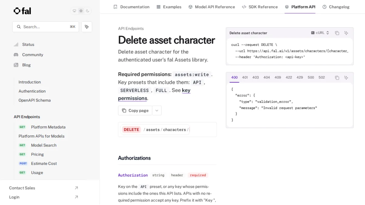 Delete asset character - fal