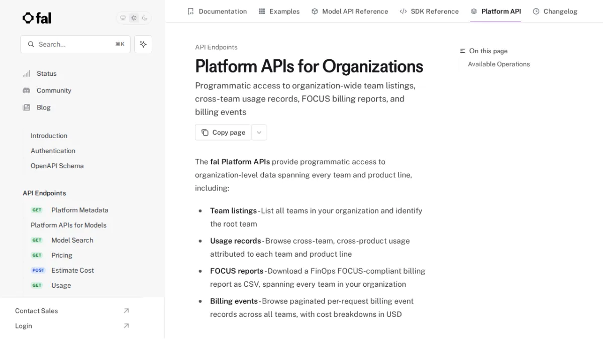 Platform APIs for Organizations - fal