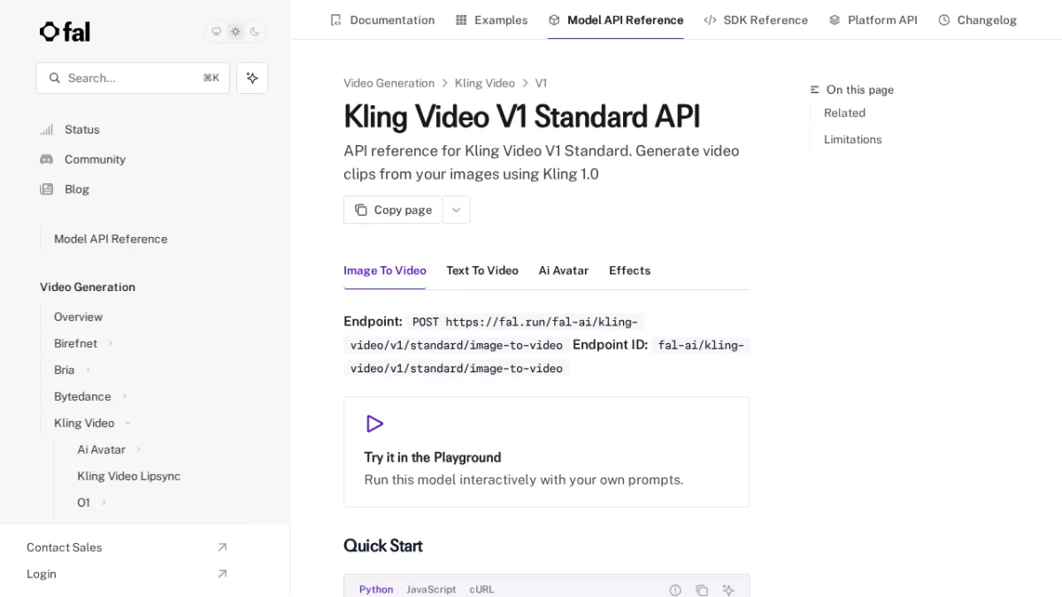Kling Video V1 Standard API - fal