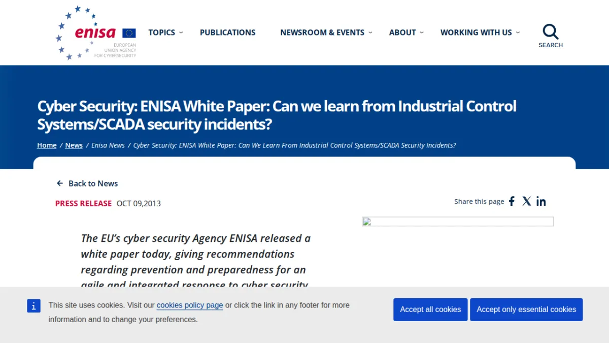 Cyber Security: ENISA White Paper: Can we learn from Industrial Control Systems/SCADA security