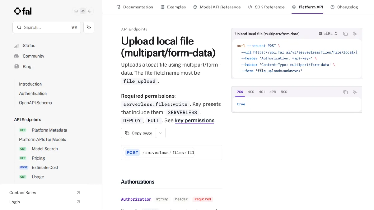 Upload local file (multipart/form-data) - fal