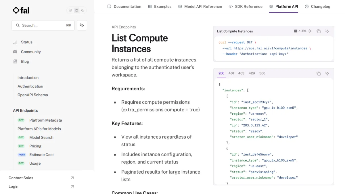 List Compute Instances - fal