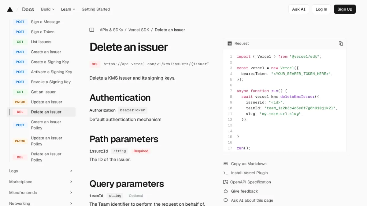 Delete an issuer | Vercel SDK