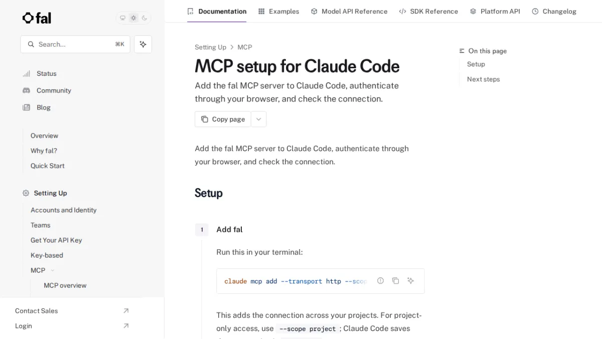 MCP setup for Claude Code - fal