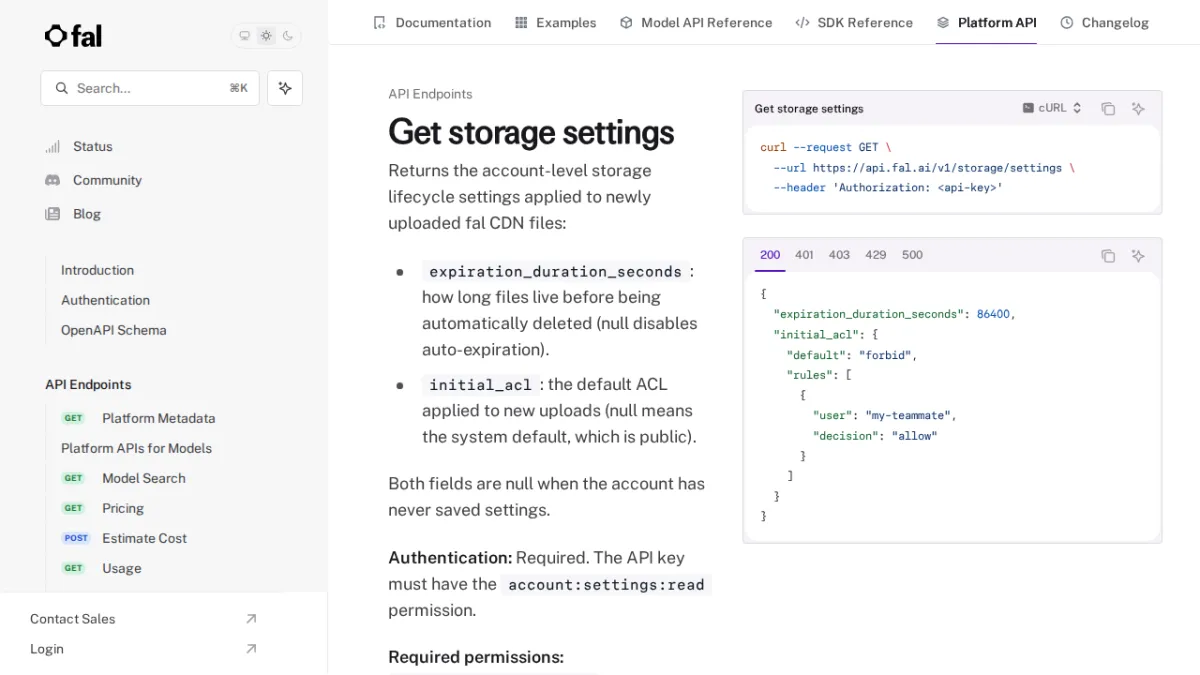 Get storage settings - fal
