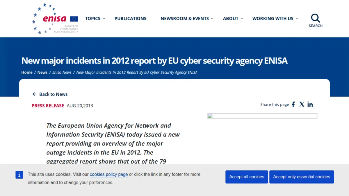 New major incidents in 2012 report by EU cyber security agency ENISA
