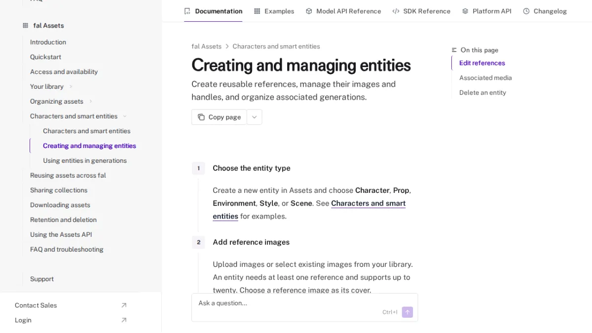 Creating and managing entities - fal