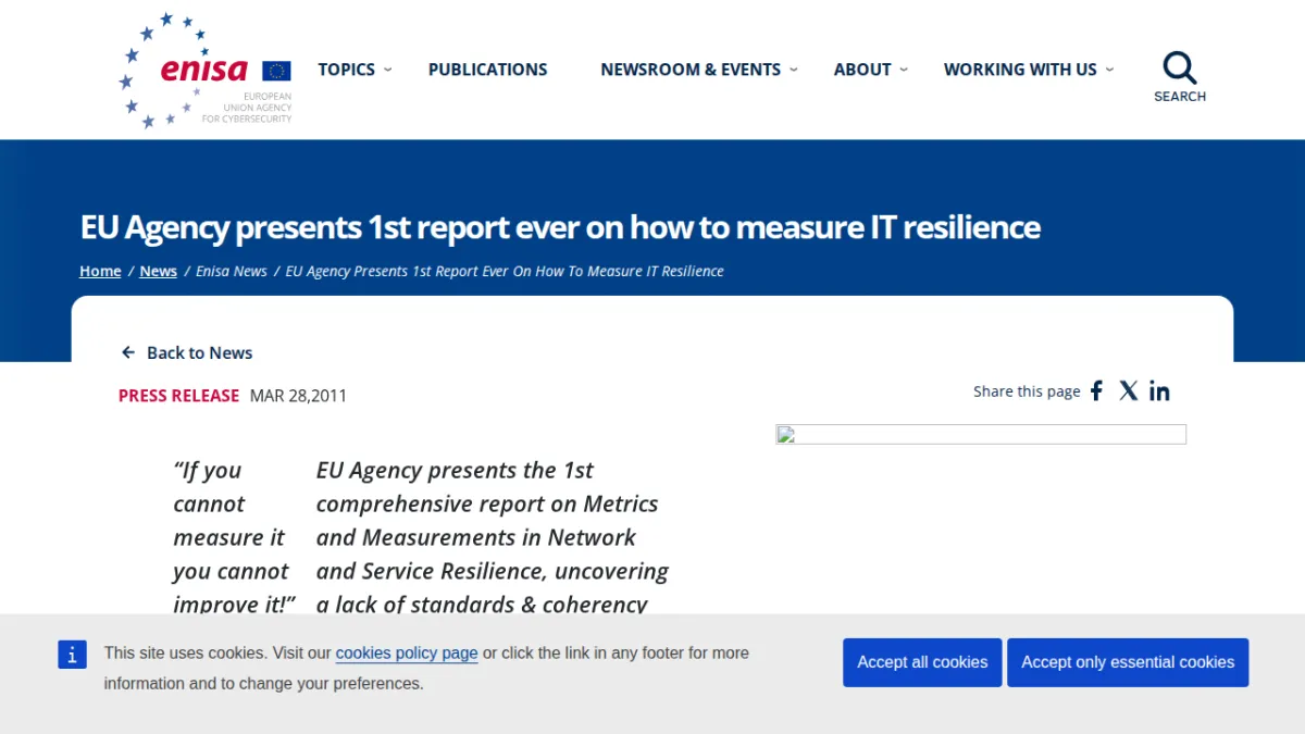 EU Agency presents 1st report ever on how to measure IT resilience