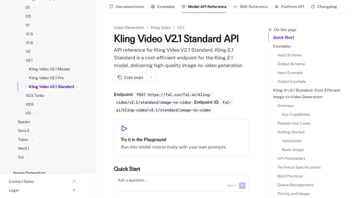 Kling Video V2.1 Standard API - fal