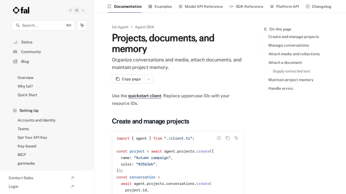 Projects, documents, and memory - fal