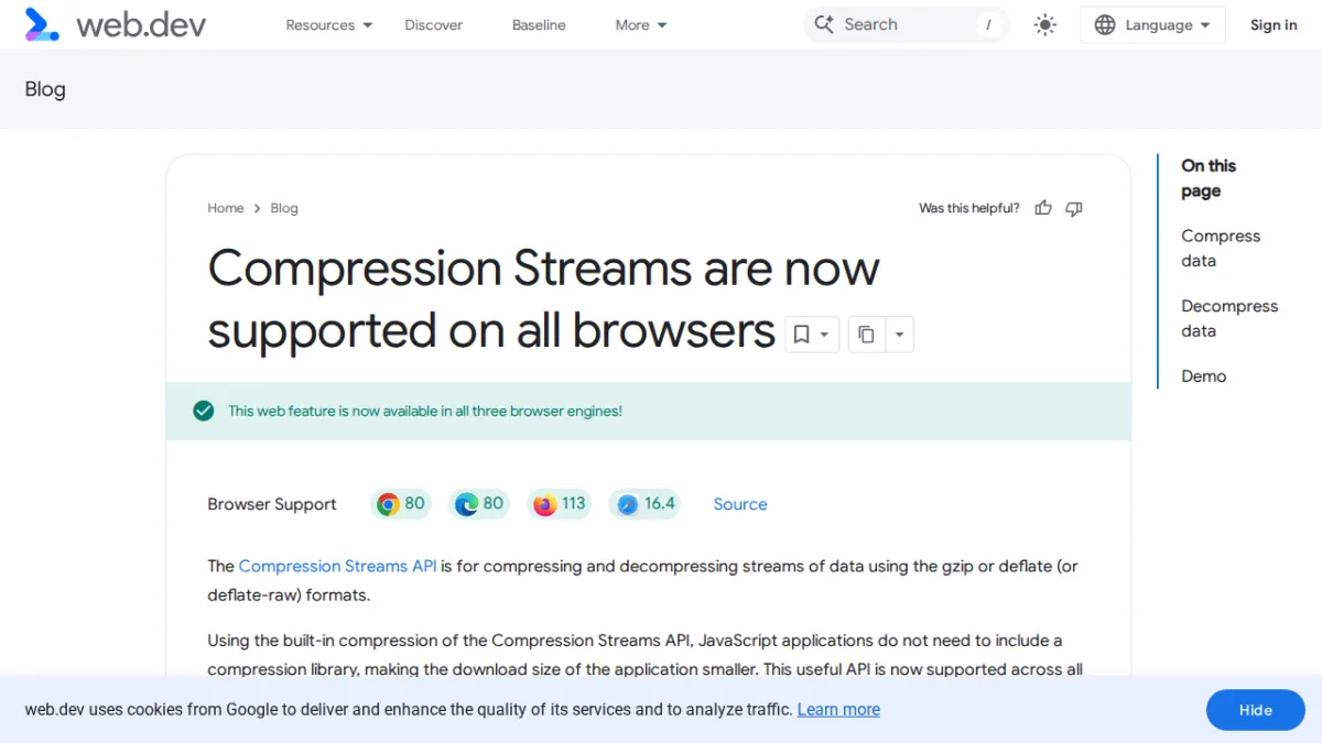 Compression Streams are now supported on all browsers