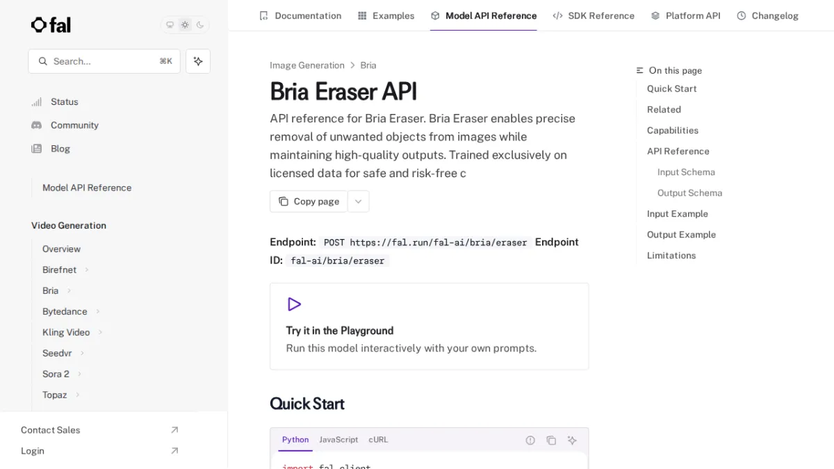 Bria Eraser API - fal