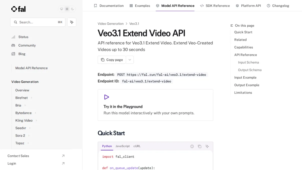 Veo3.1 Extend Video API - fal