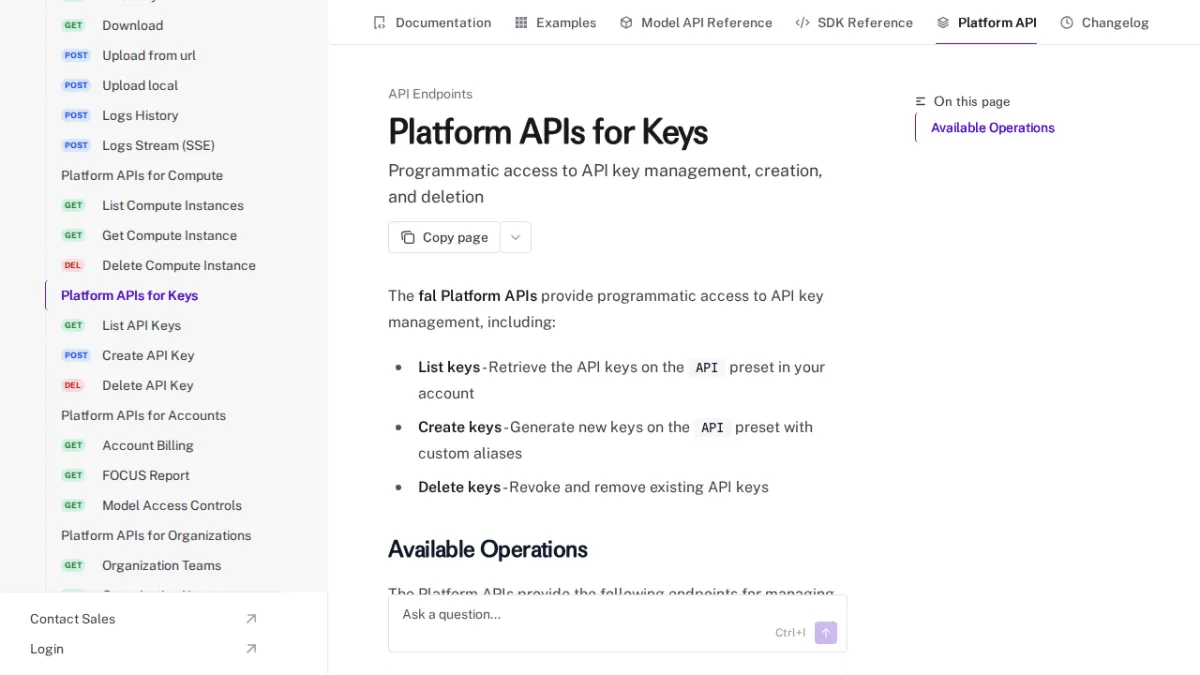 Platform APIs for Keys - fal