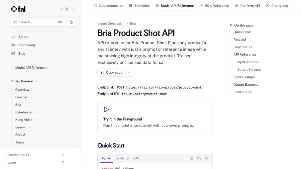 Bria Product Shot API - fal