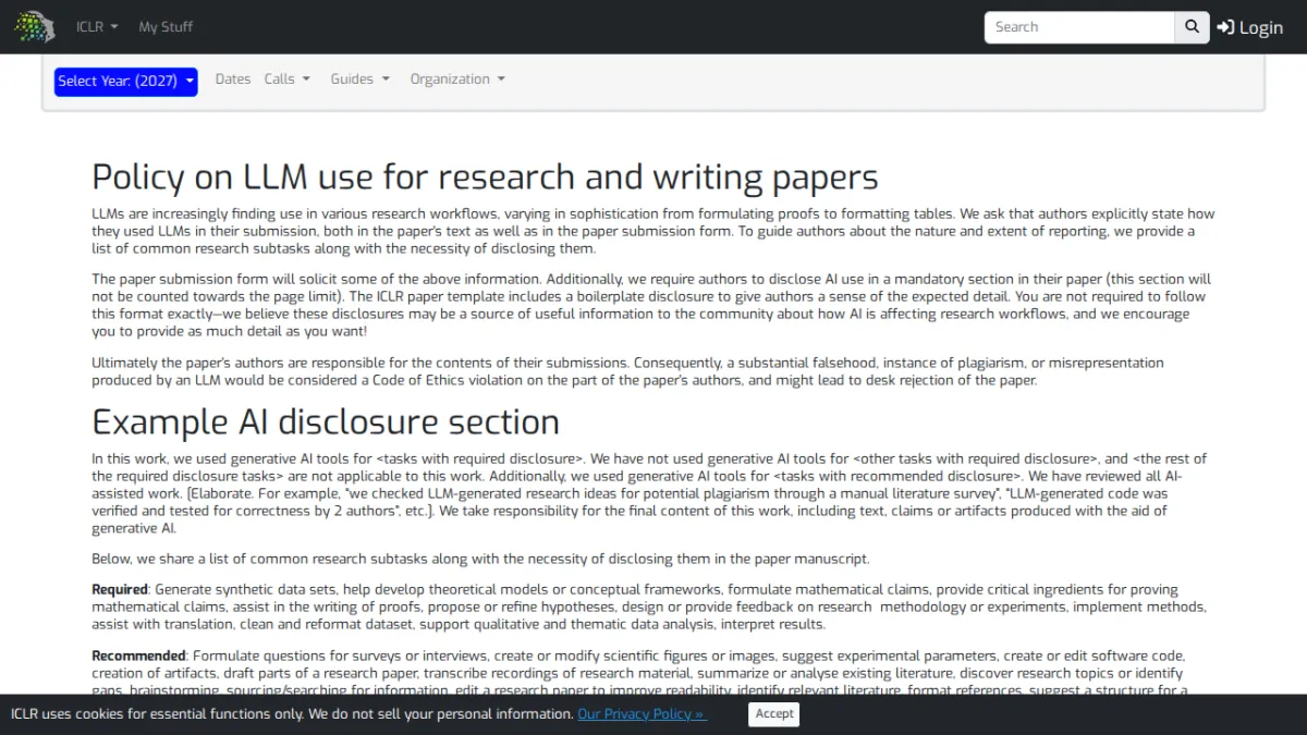 ICLR 2027 AI Policy for Authors