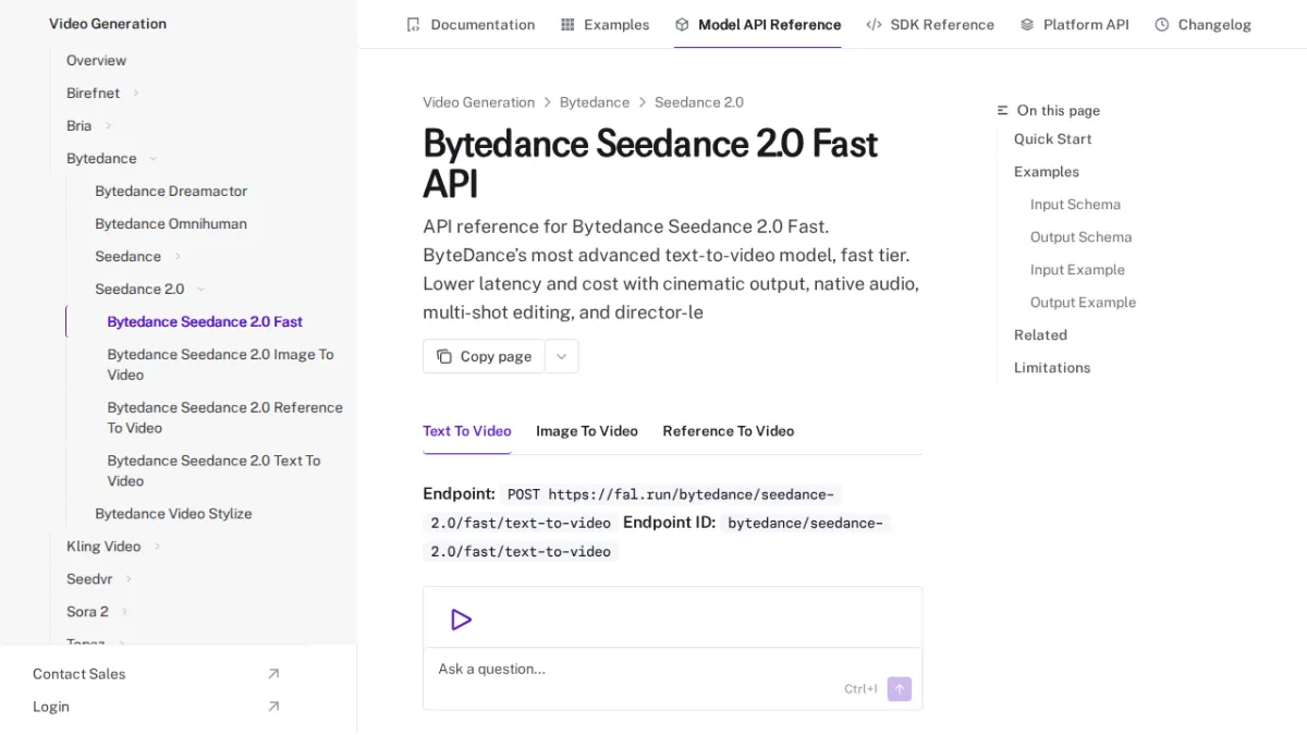 Bytedance Seedance 2.0 Fast API - fal