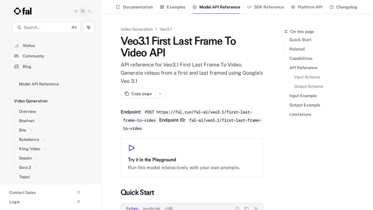 Veo3.1 First Last Frame To Video API - fal