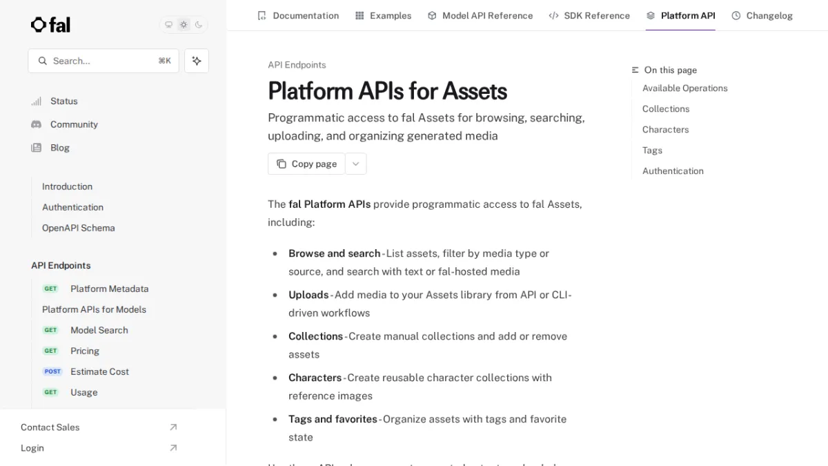 Platform APIs for Assets - fal