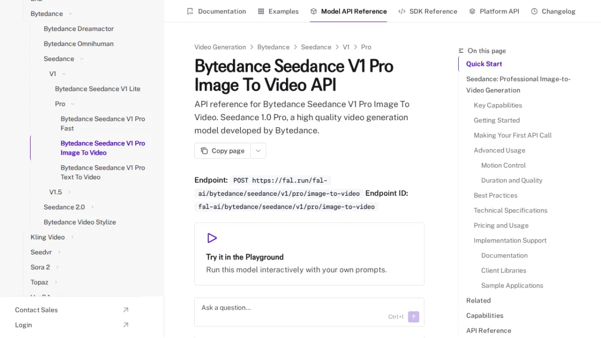 Bytedance Seedance V1 Pro Image To Video API - fal