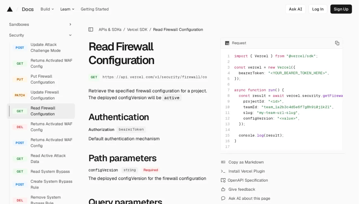 Read Firewall Configuration | Vercel SDK