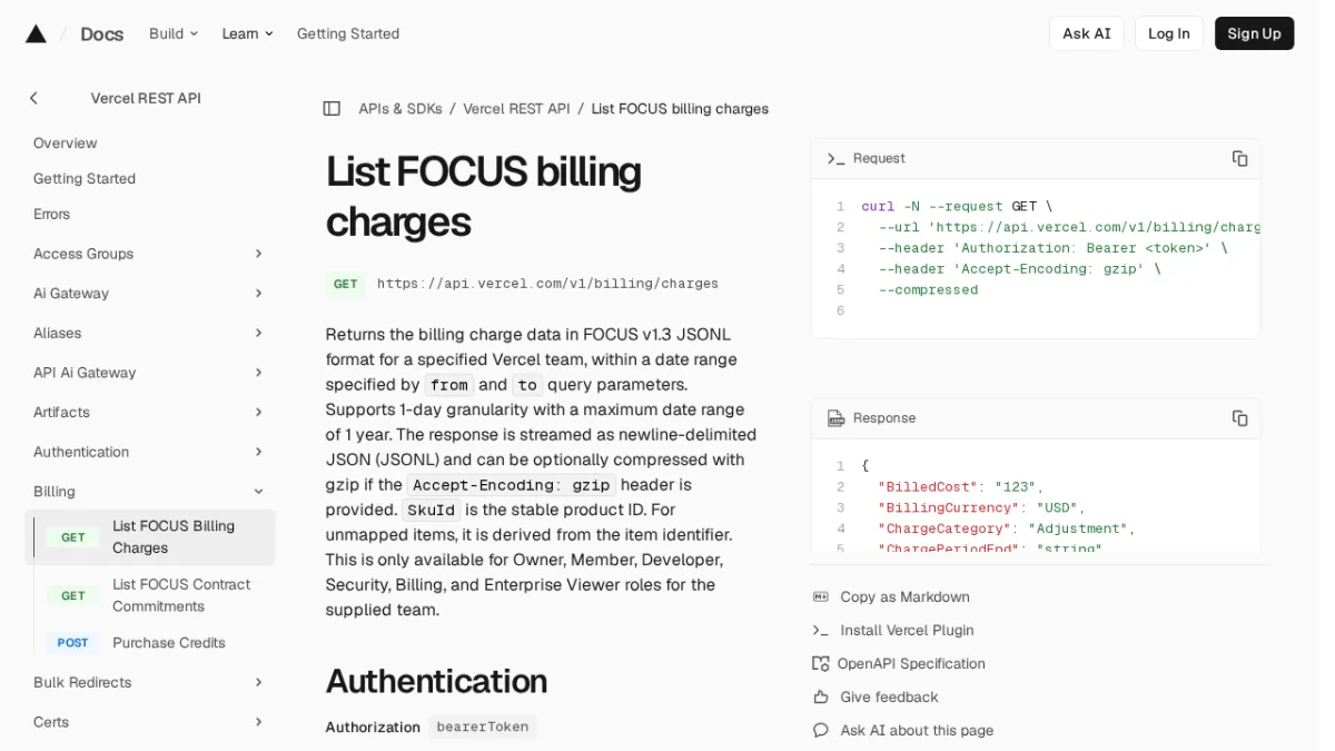 List FOCUS billing charges