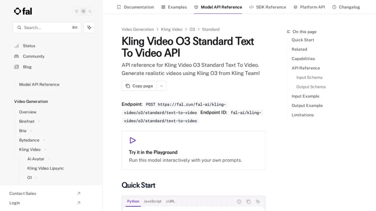 Kling Video O3 Standard Text To Video API - fal
