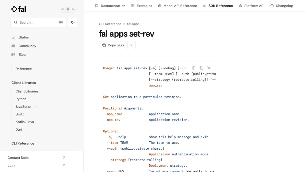 fal apps set-rev - fal