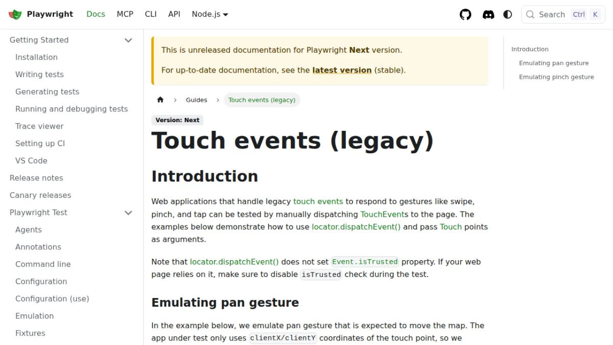Touch events (legacy)