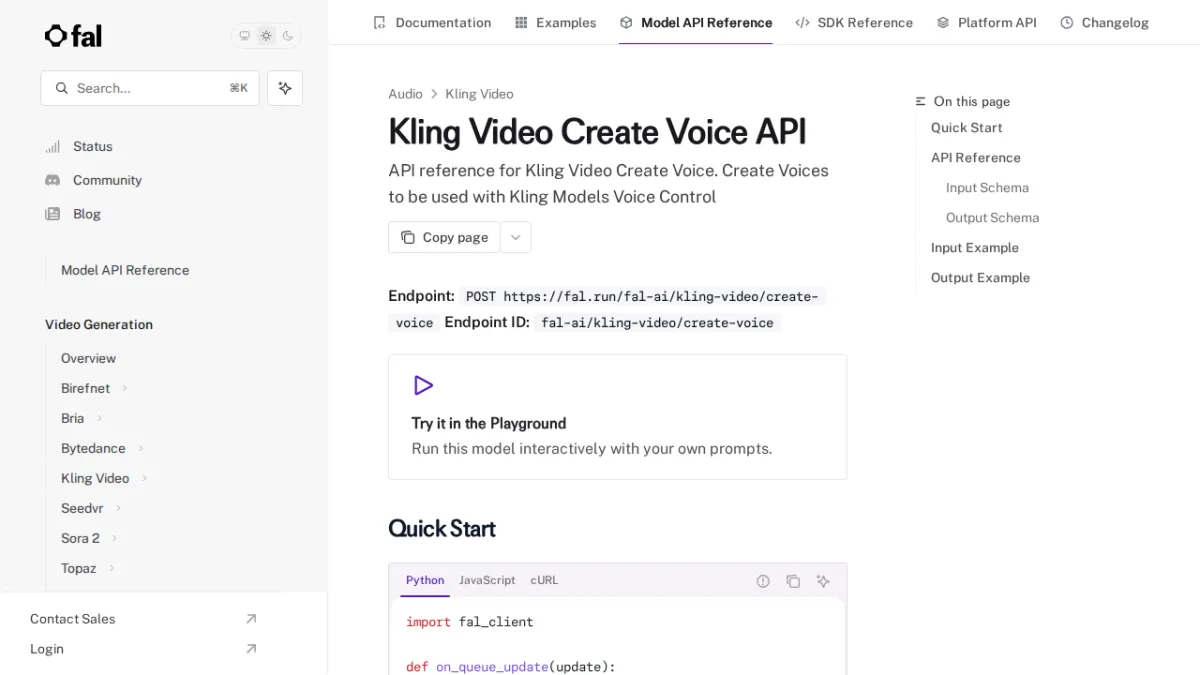 Kling Video Create Voice API - fal