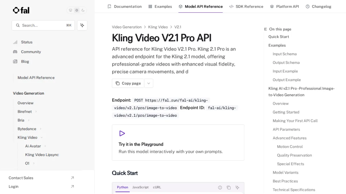 Kling Video V2.1 Pro API - fal