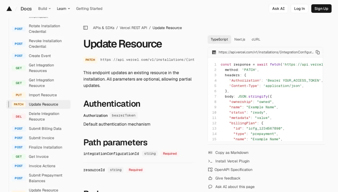 Update Resource | Vercel REST API