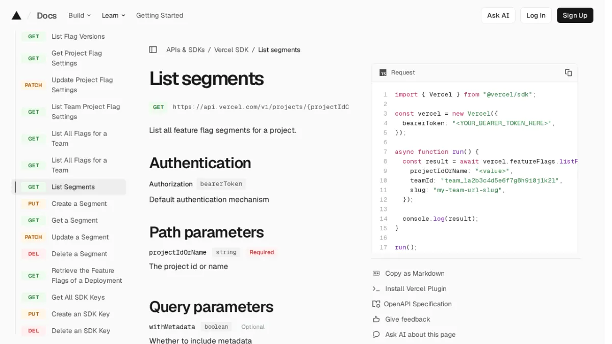 List segments | Vercel SDK