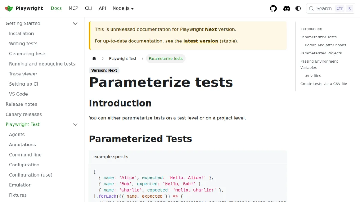 Parameterize tests