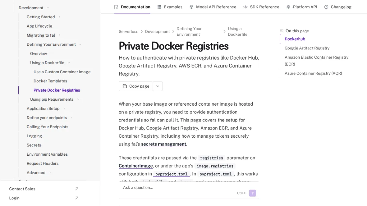 Private Docker Registries - fal