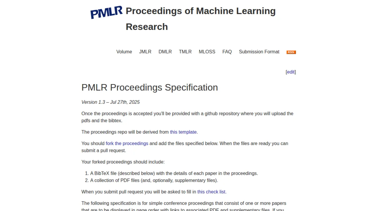 PMLR Proceedings Specification