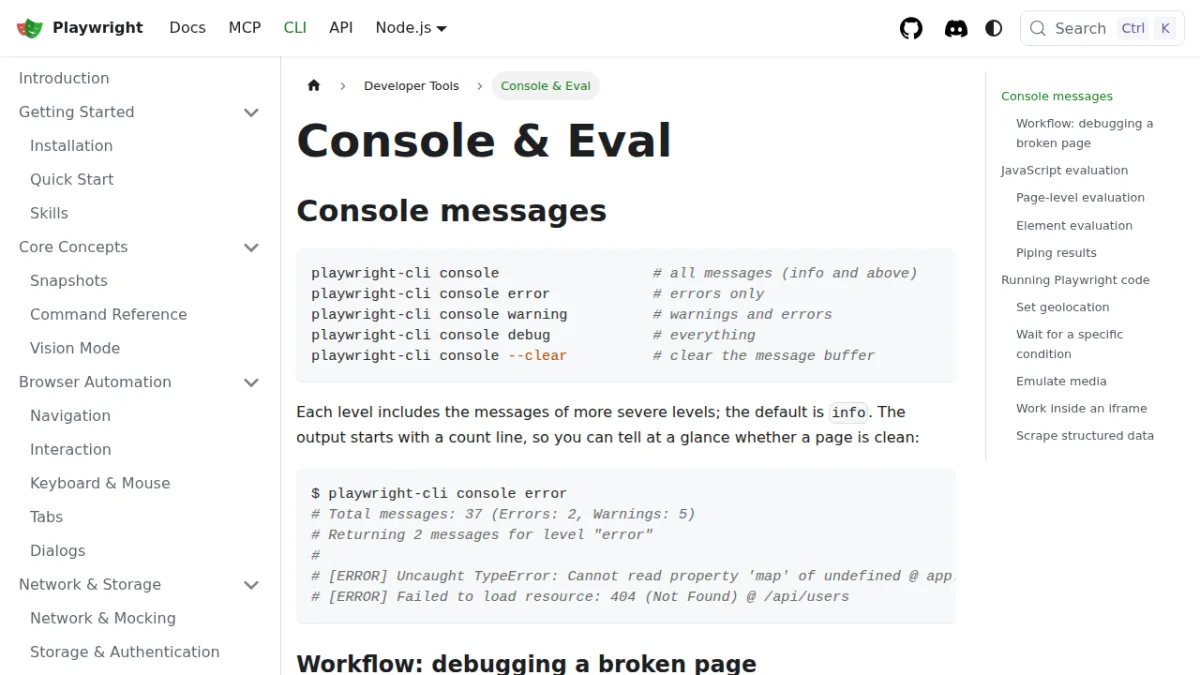 Console & Eval | Playwright