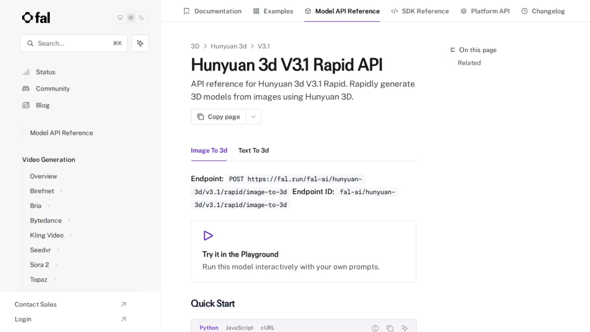 Hunyuan 3d V3.1 Rapid API - fal