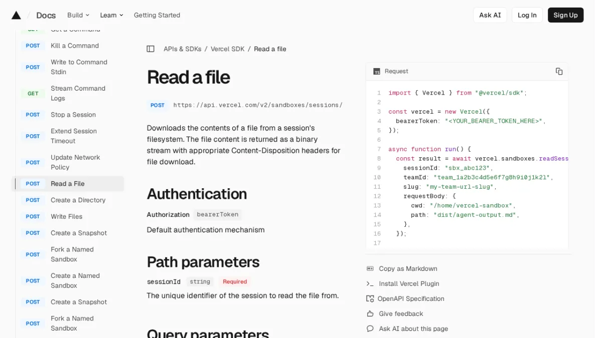 Read a file | Vercel SDK