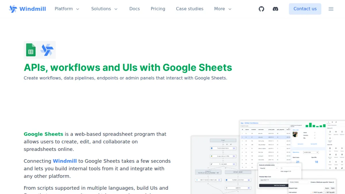 APIs, workflows and UIs with Google Sheets | Windmill