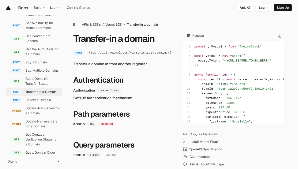 Transfer-in a domain