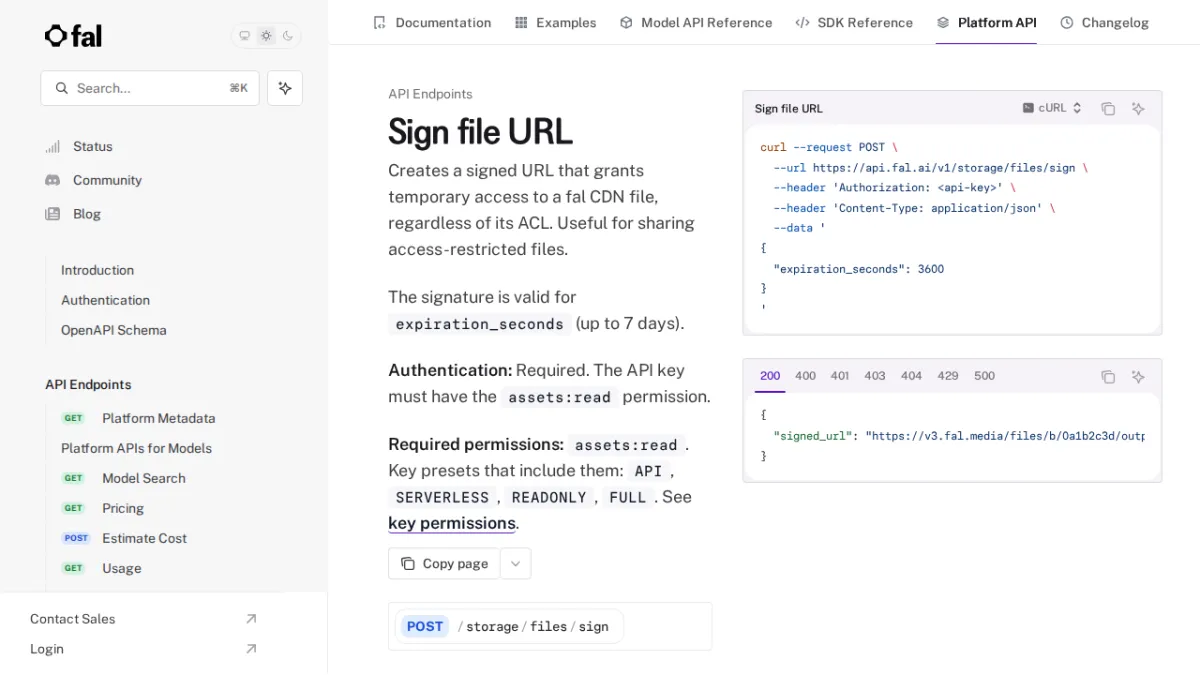 Sign file URL - fal