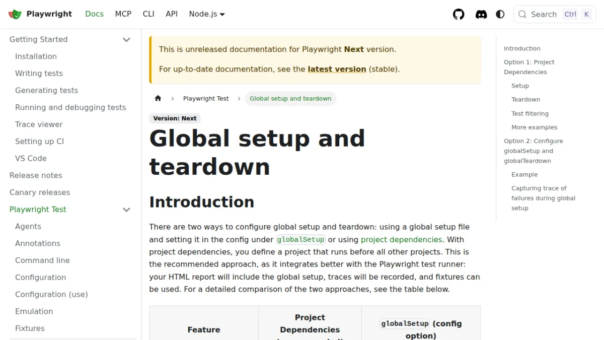 Global setup and teardown