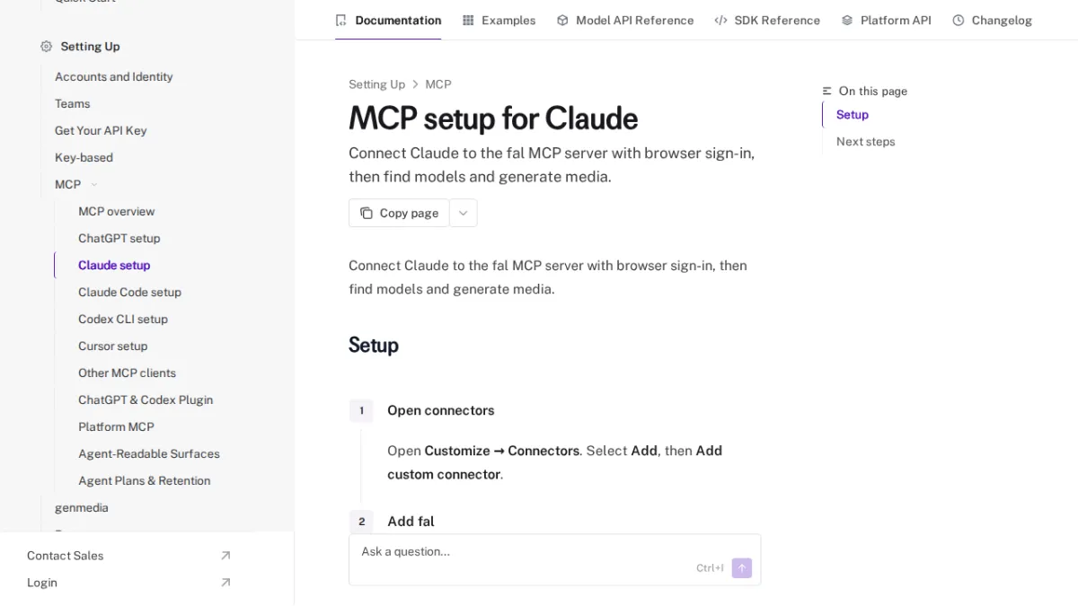 MCP setup for Claude - fal